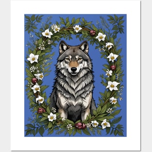 Minnesota Wolf Surrounded By Lady's Slipper Flowers 2 Posters and Art